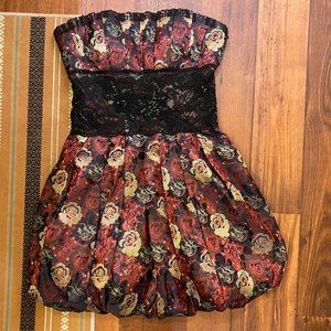 Bebe Strapless Jacquard Mini Floral Bubble Dress